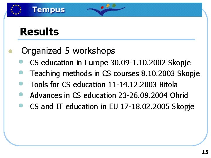 Results l Organized 5 workshops • • • CS education in Europe 30. 09