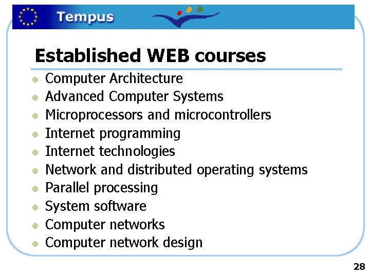 Established WEB courses l l l l l Computer Architecture Advanced Computer Systems Microprocessors
