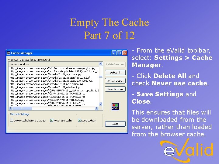 Empty The Cache Part 7 of 12 - From the e. Valid toolbar, select: