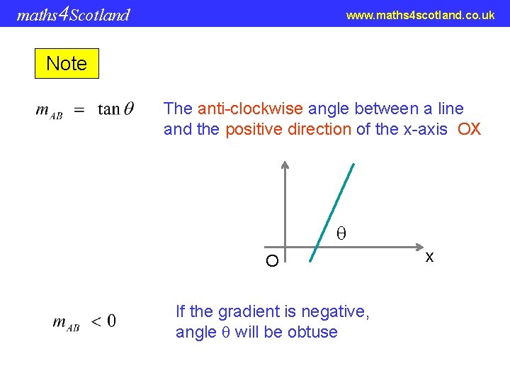 maths 4 Scotland www. maths 4 scotland. co. uk Note The anti-clockwise angle between