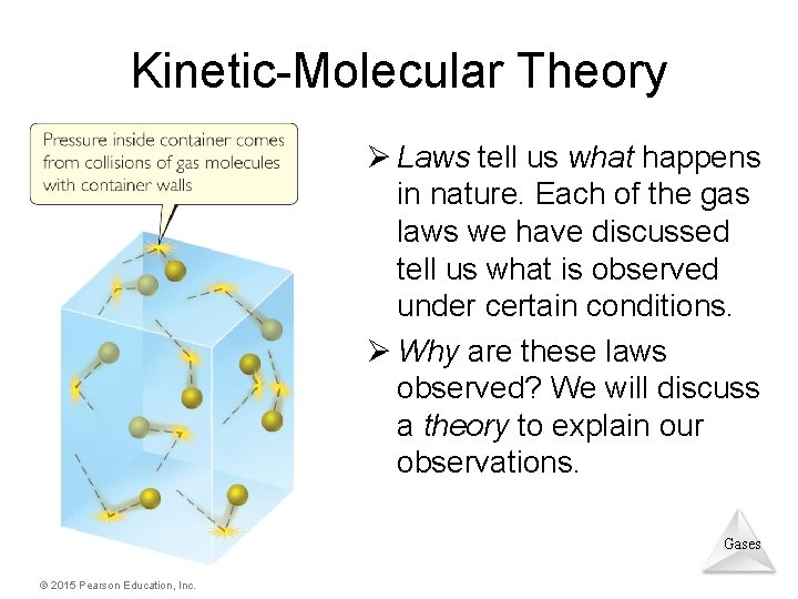 Kinetic-Molecular Theory Ø Laws tell us what happens in nature. Each of the gas Kinetic-Molecular Theory Ø Laws tell us what happens in nature. Each of the gas