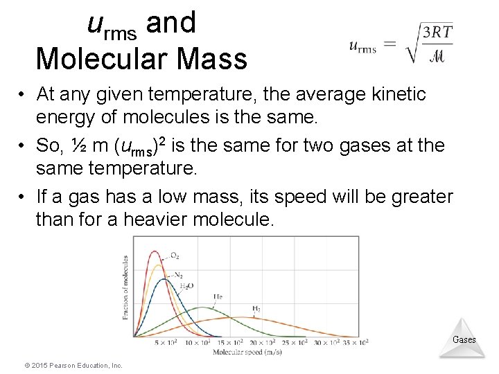 urms and Molecular Mass • At any given temperature, the average kinetic energy of urms and Molecular Mass • At any given temperature, the average kinetic energy of