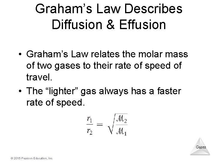 Graham’s Law Describes Diffusion & Effusion • Graham’s Law relates the molar mass of Graham’s Law Describes Diffusion & Effusion • Graham’s Law relates the molar mass of