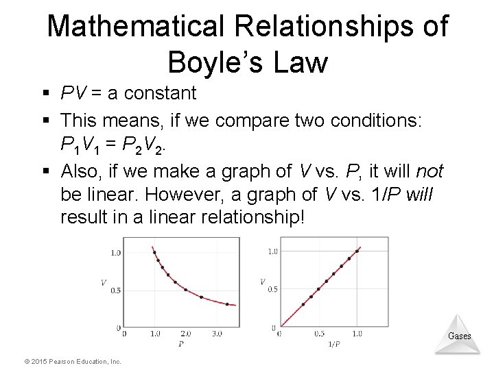 Mathematical Relationships of Boyle’s Law § PV = a constant § This means, if Mathematical Relationships of Boyle’s Law § PV = a constant § This means, if