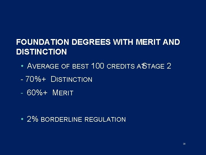 FOUNDATION DEGREES WITH MERIT AND DISTINCTION • AVERAGE OF BEST 100 CREDITS ATSTAGE 2