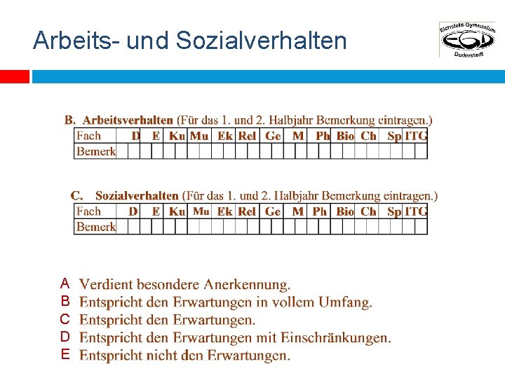 Arbeits- und Sozialverhalten A B C D E 