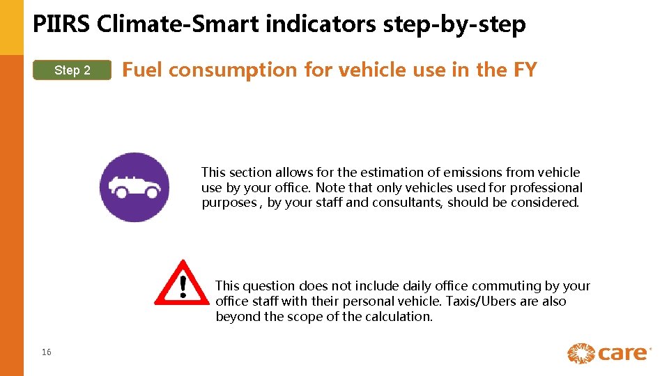 PIIRS Climate-Smart indicators step-by-step Step 2 Fuel consumption for vehicle use in the FY