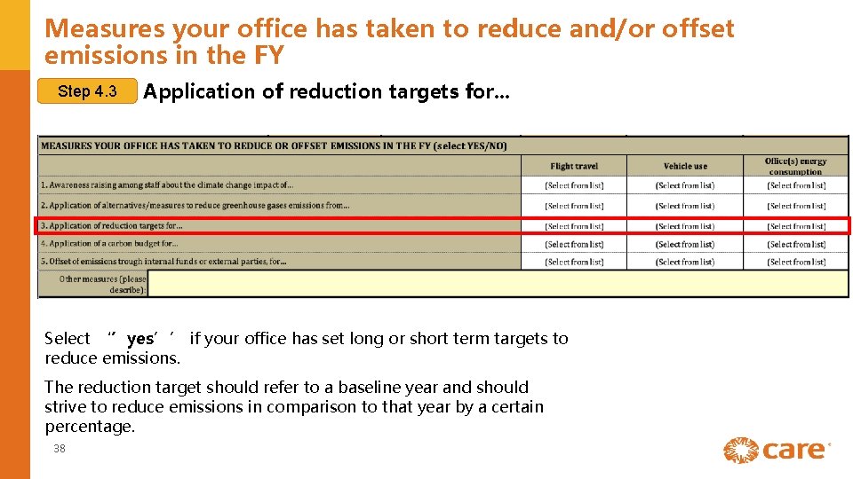 Measures your office has taken to reduce and/or offset emissions in the FY Step