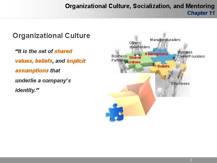 Organizational Culture, Socialization, and Mentoring Chapter 11 Organizational Culture “It is the set of