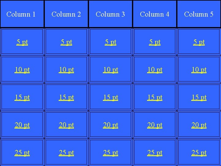 Column 1 Column 2 Column 3 Column 4 Column 5 5 pt 5 pt