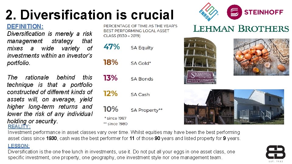 2. Diversification is crucial DEFINITION: Diversification is merely a risk management strategy that mixes