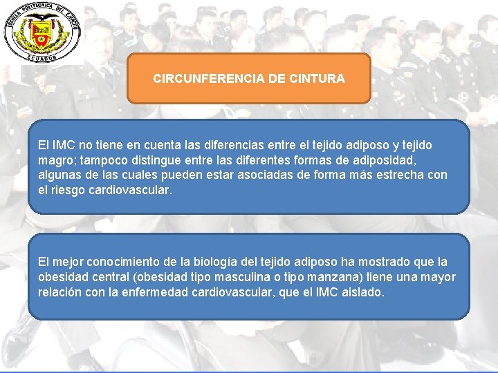 CIRCUNFERENCIA DE CINTURA El IMC no tiene en cuenta las diferencias entre el tejido