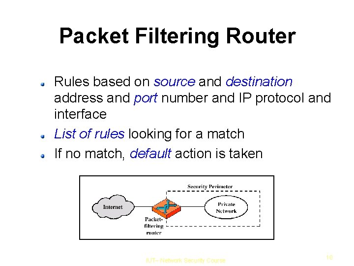 Packet Filtering Router Rules based on source and destination address and port number and