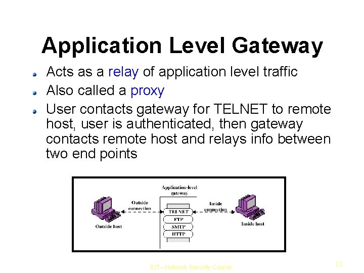 Application Level Gateway Acts as a relay of application level traffic Also called a