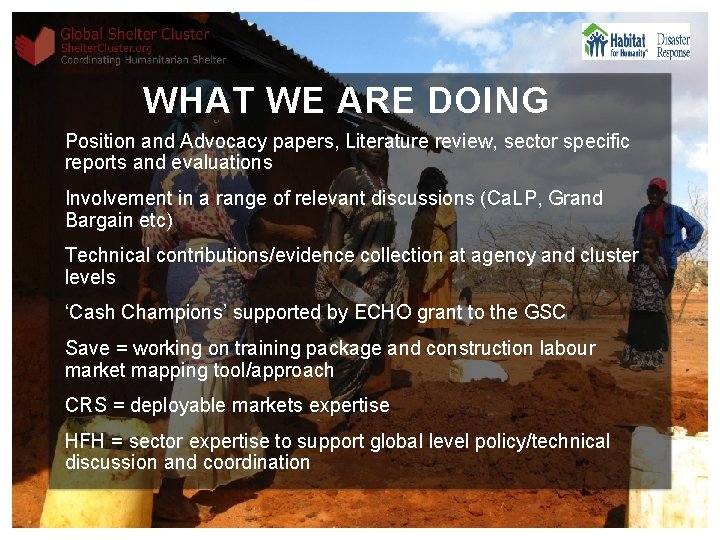 WHAT WE ARE DOING Position and Advocacy papers, Literature review, sector specific reports and