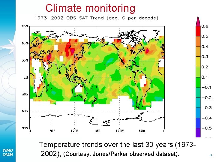 Climate monitoring Temperature trends over the last 30 years (19732002), (Courtesy: Jones/Parker observed dataset).