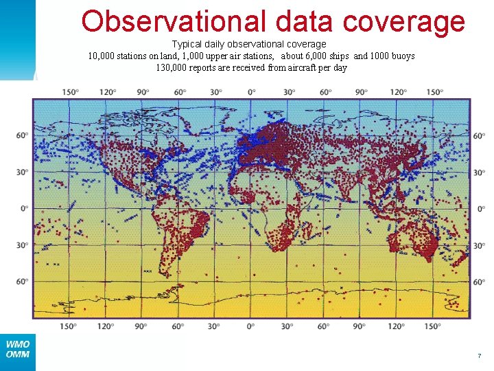 Observational data coverage Typical daily observational coverage 10, 000 stations on land, 1, 000