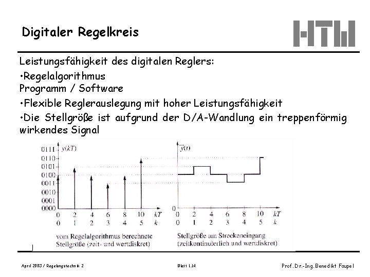 Digitaler Regelkreis Leistungsfähigkeit des digitalen Reglers: • Regelalgorithmus Programm / Software • Flexible Reglerauslegung