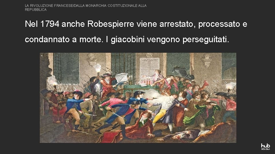 LA RIVOLUZIONE FRANCESE/DALLA MONARCHIA COSTITUZIONALE ALLA REPUBBLICA Nel 1794 anche Robespierre viene arrestato, processato