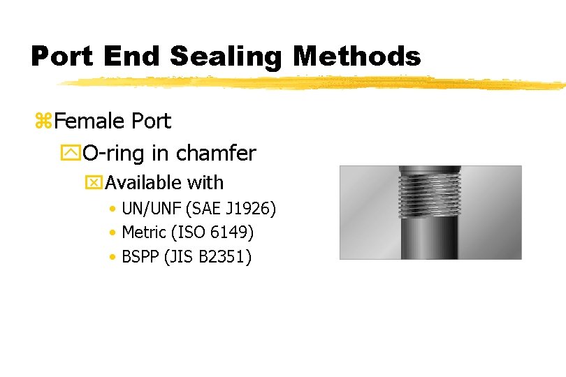 Port End Sealing Methods z. Female Port y. O-ring in chamfer x. Available with