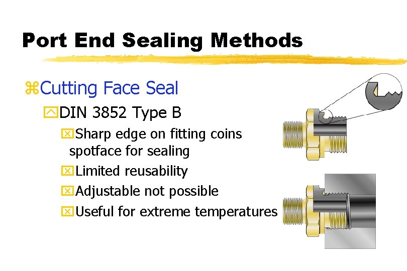 Port End Sealing Methods z. Cutting Face Seal y. DIN 3852 Type B x.