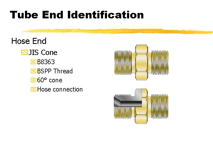 Tube End Identification Hose End y. JIS Cone x. B 8363 x. BSPP Thread