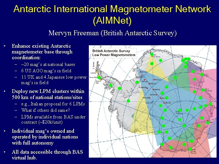Antarctic International Magnetometer Network (AIMNet) Mervyn Freeman (British Antarctic Survey). • Enhance existing Antarctic