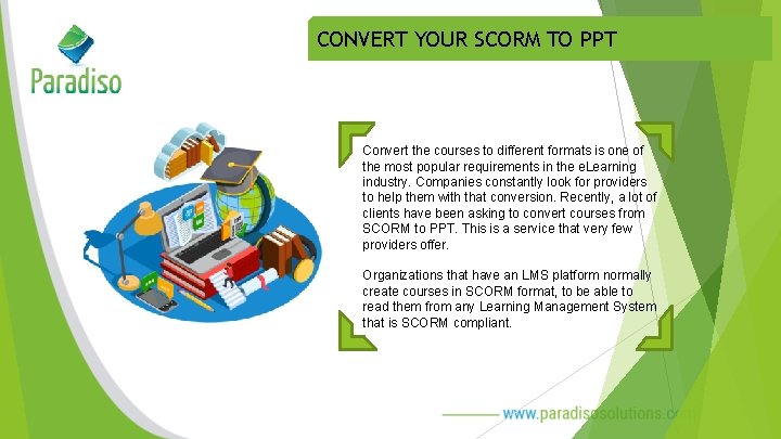 CONVERT YOUR SCORM TO PPT Convert the courses to different formats is one of