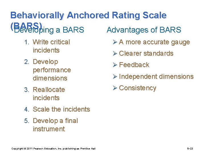 Behaviorally Anchored Rating Scale (BARS) Developing a BARS Advantages of BARS 1. Write critical