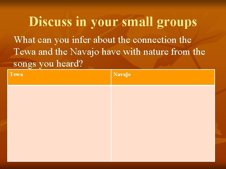 Discuss in your small groups What can you infer about the connection the Tewa