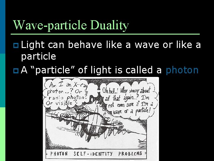 Wave-particle Duality p Light can behave like a wave or like a particle p