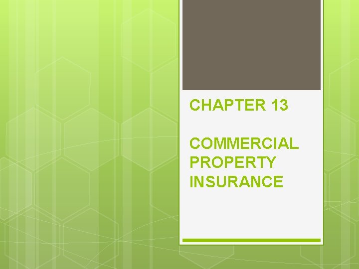 CHAPTER 13 COMMERCIAL PROPERTY INSURANCE 