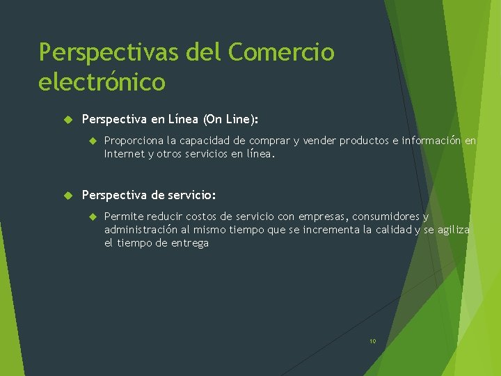 Perspectivas del Comercio electrónico Perspectiva en Línea (On Line): Proporciona la capacidad de comprar