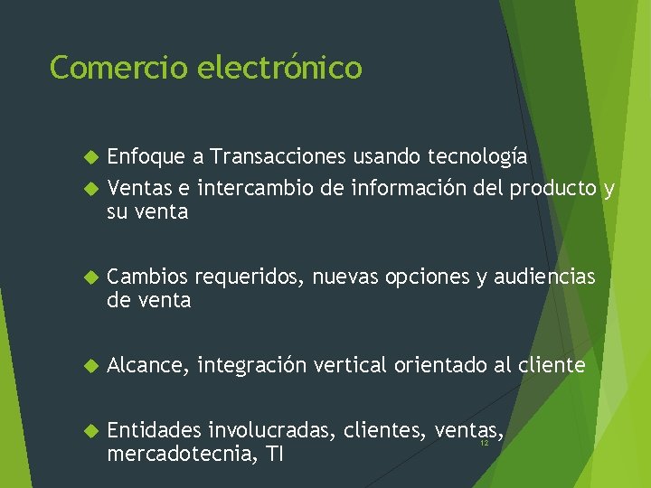 Comercio electrónico Enfoque a Transacciones usando tecnología Ventas e intercambio de información del producto