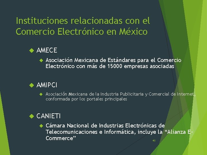 Instituciones relacionadas con el Comercio Electrónico en México AMECE AMIPCI Asociación Mexicana de Estándares