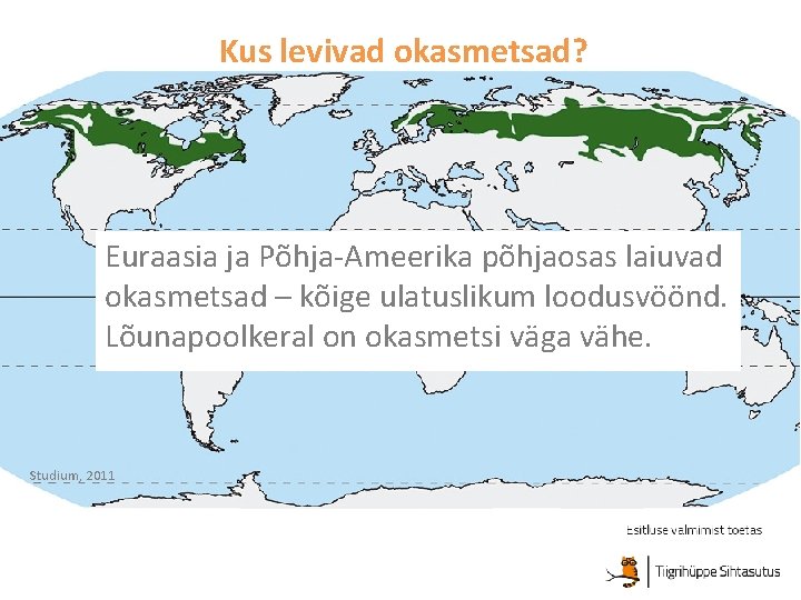 Kus levivad okasmetsad? taiga Euraasia ja Põhja-Ameerika põhjaosas laiuvad okasmetsad – kõige ulatuslikum loodusvöönd.