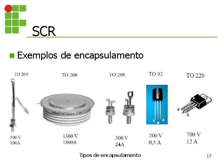 SCR n Exemplos de encapsulamento Tipos de encapsulamento 13 