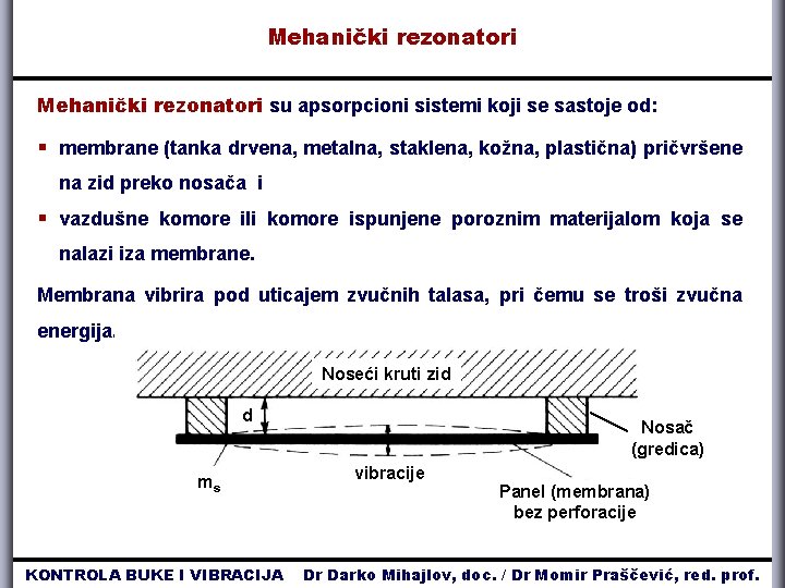 Mehanički rezonatori su apsorpcioni sistemi koji se sastoje od: § membrane (tanka drvena, metalna,