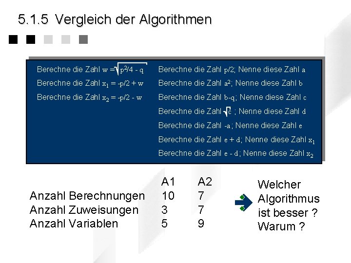 5. 1. 5 Vergleich der Algorithmen Berechne die Zahl w = p 2/4 -