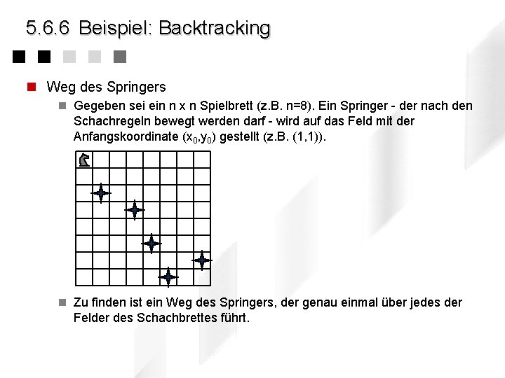 5. 6. 6 Beispiel: Backtracking n Weg des Springers n Gegeben sei ein n