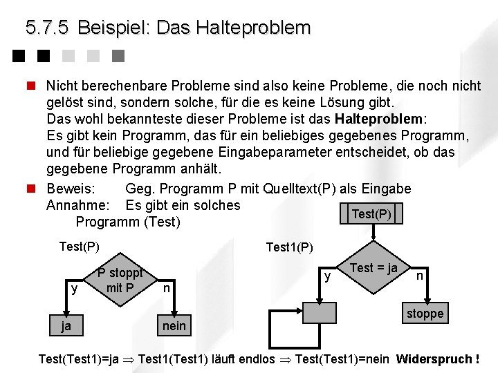 5. 7. 5 Beispiel: Das Halteproblem n Nicht berechenbare Probleme sind also keine Probleme,