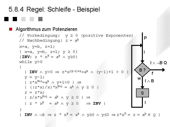 5. 8. 4 Regel: Schleife - Beispiel n Algorithmus zum Potenzieren // Vorbedingung: y