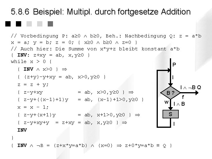 5. 8. 6 Beispiel: Multipl. durch fortgesetze Addition // Vorbedingung P: a 0 b