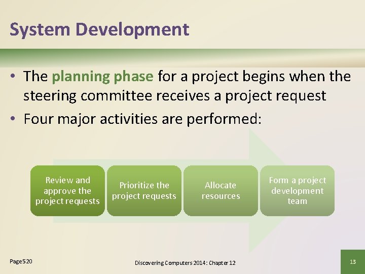 System Development • The planning phase for a project begins when the steering committee