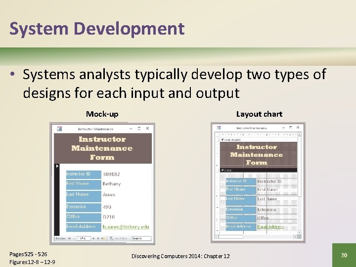 System Development • Systems analysts typically develop two types of designs for each input