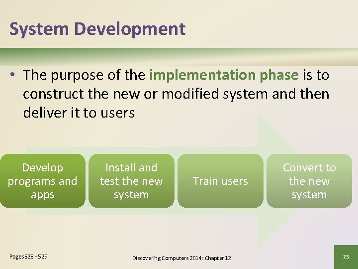 System Development • The purpose of the implementation phase is to construct the new