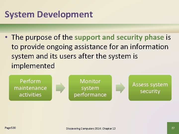 System Development • The purpose of the support and security phase is to provide