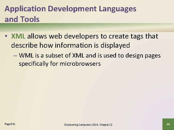 Application Development Languages and Tools • XML allows web developers to create tags that