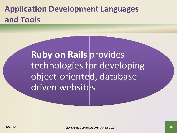 Application Development Languages and Tools Ruby on Rails provides technologies for developing object-oriented, databasedriven