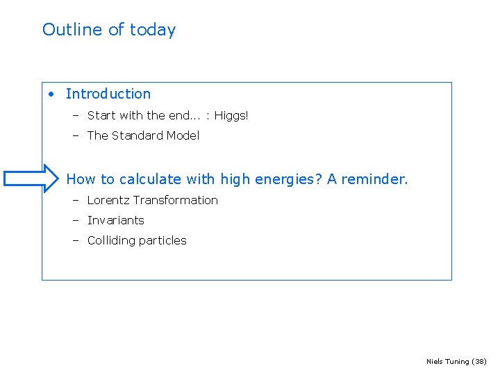 Outline of today • Introduction – Start with the end. . . : Higgs!
